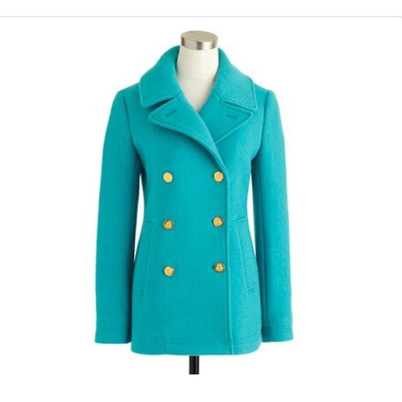J. Crew Jackets & Blazers - NWOT J. Crew Stadium Cloth by Nello Gori double breasted Pea Coat Teal Sz 4